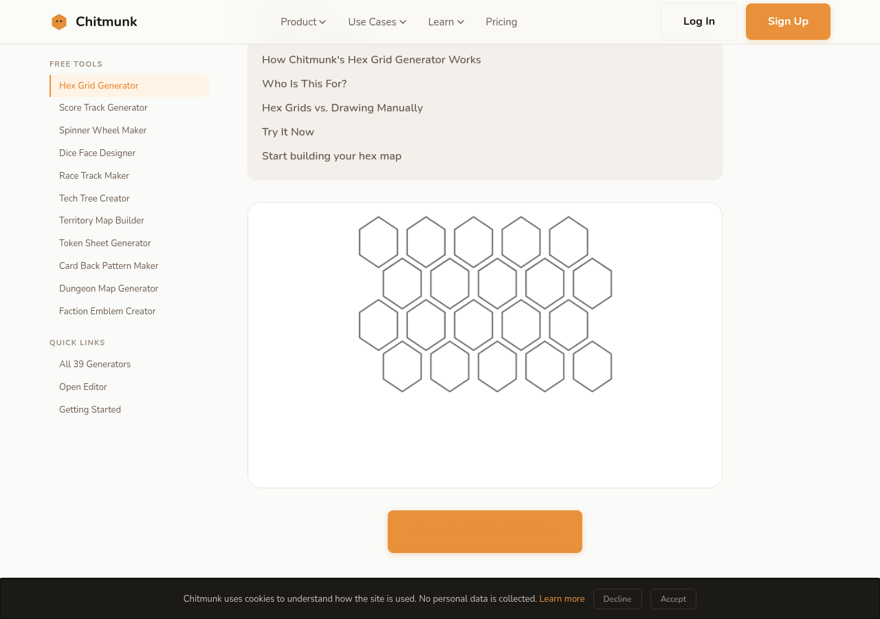 Chitmunk hex grid generator with live preview and adjustable parameters
