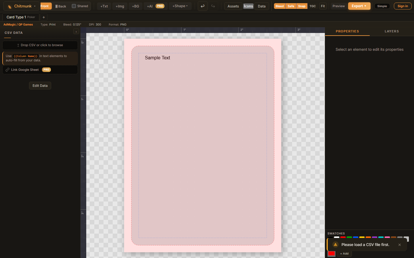 Chitmunk export modal with format options (PNG, JPEG, PDF) and quality settings